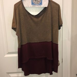 Free People Burgundy/Green T-Shirt